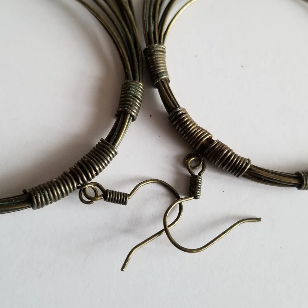 Earrings Big boho hoop earrings dangly concentric circles dark gold tone metal